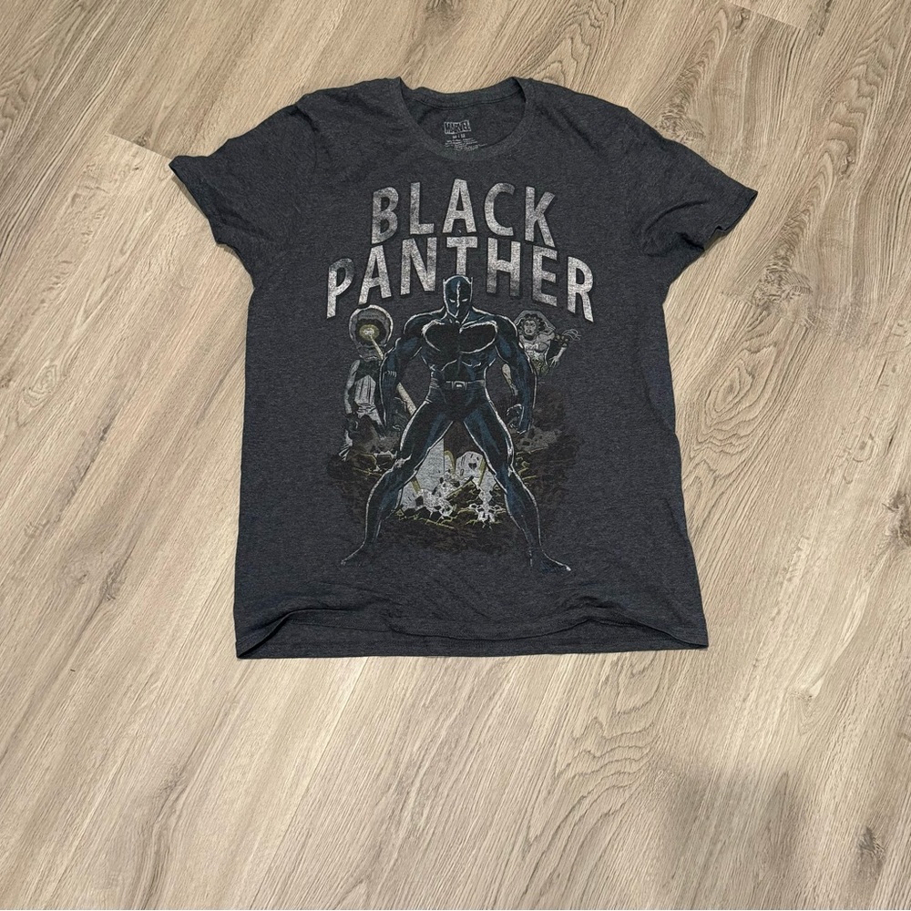 Marvel Black Panther Comic Book Style Logo Dark Gray T-Shirt, Size M